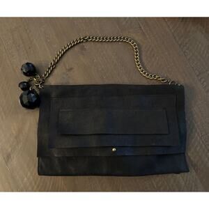 VINTAGE DAVID GALAN BLACK SUEDE TIERED GLASS BALLS CLUTCH BAG